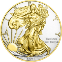 1 Unze Silber American Eagle 2021 (Auflage: 250 | beidseitig teilvergoldet)