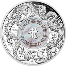 2 Unze Silber Double Dragon with Mother of Pearl 2024 (Auflage: 2.888 | Polierte Platte)