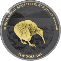 5 Unze Silber Kiwi 2024 (Auflage: 250 | Black Proof | teilvergoldet)