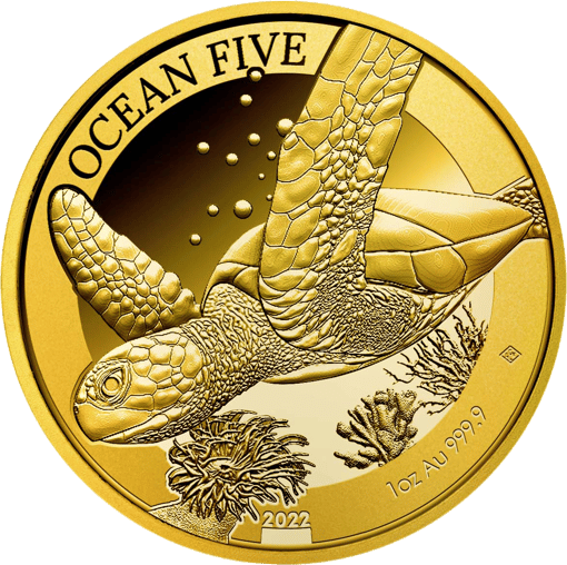 1 Unze Gold Ocean Five Schildkröte 2022 PP (Auflage: 100 | Polierte Platte)